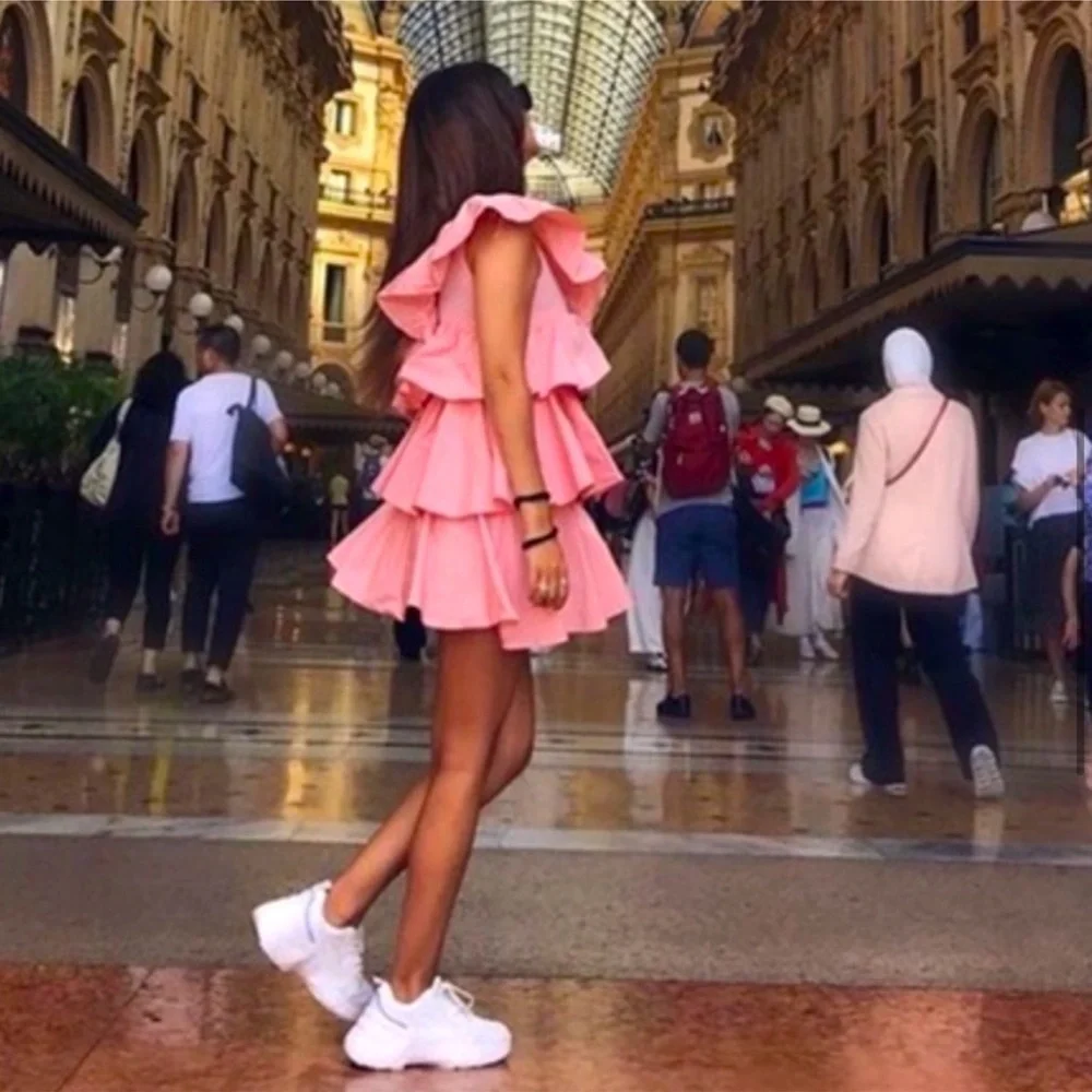 ZARA LIMITED EDITION RUFFLED ASYMMETRIC DRESS - Picture 6 of 17
